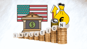 A chart showing raising inflation and Federal Reserve and interest rate news in the background, representing economic pressure in mid-2025