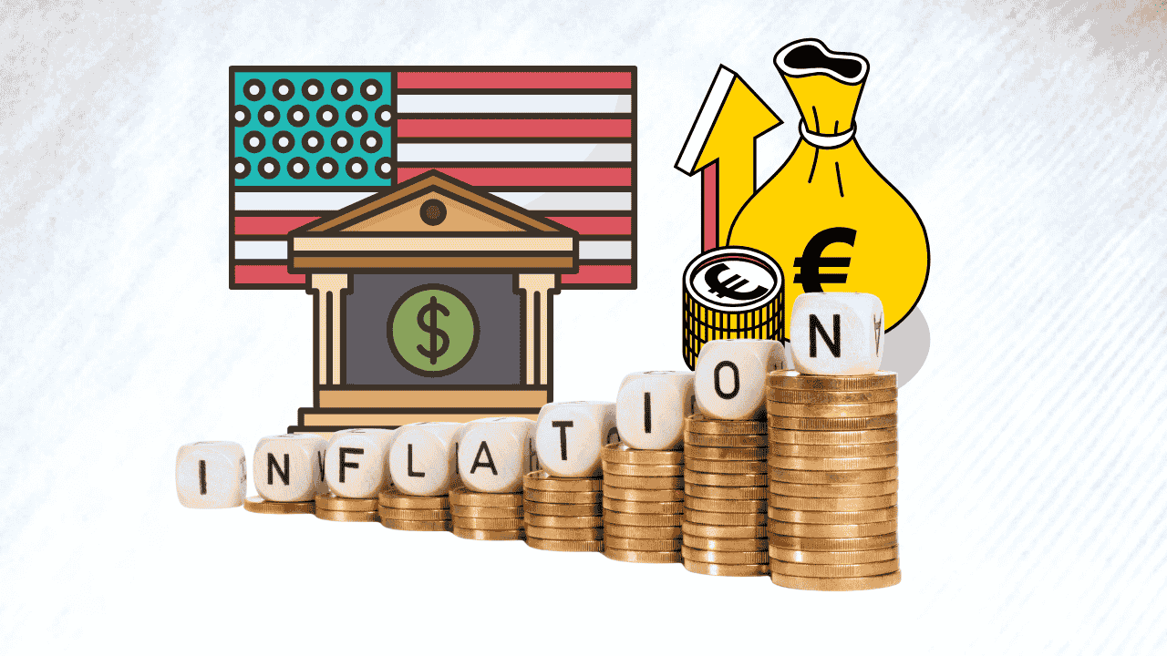 A chart showing raising inflation and Federal Reserve and interest rate news in the background, representing economic pressure in mid-2025
