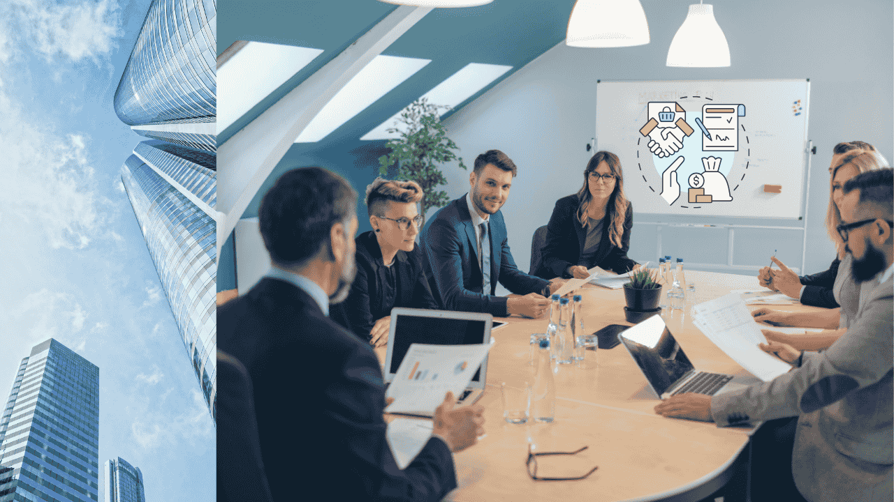 Business owner and private equity advisor reviewing growth plans and funding strategies