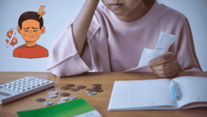 A person looking thoughtfully at their financial papers with a calm and controlled expression on their face- calm financial anxiety- GlimMarket