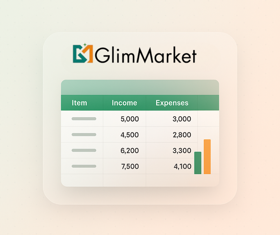 GlimMarket business budget and cash flow template preview